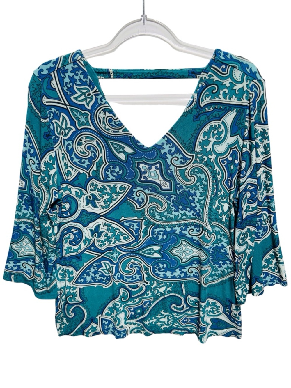 Silky Liquid Knit French Paisley Mosaic Art Shirt Blouse Top